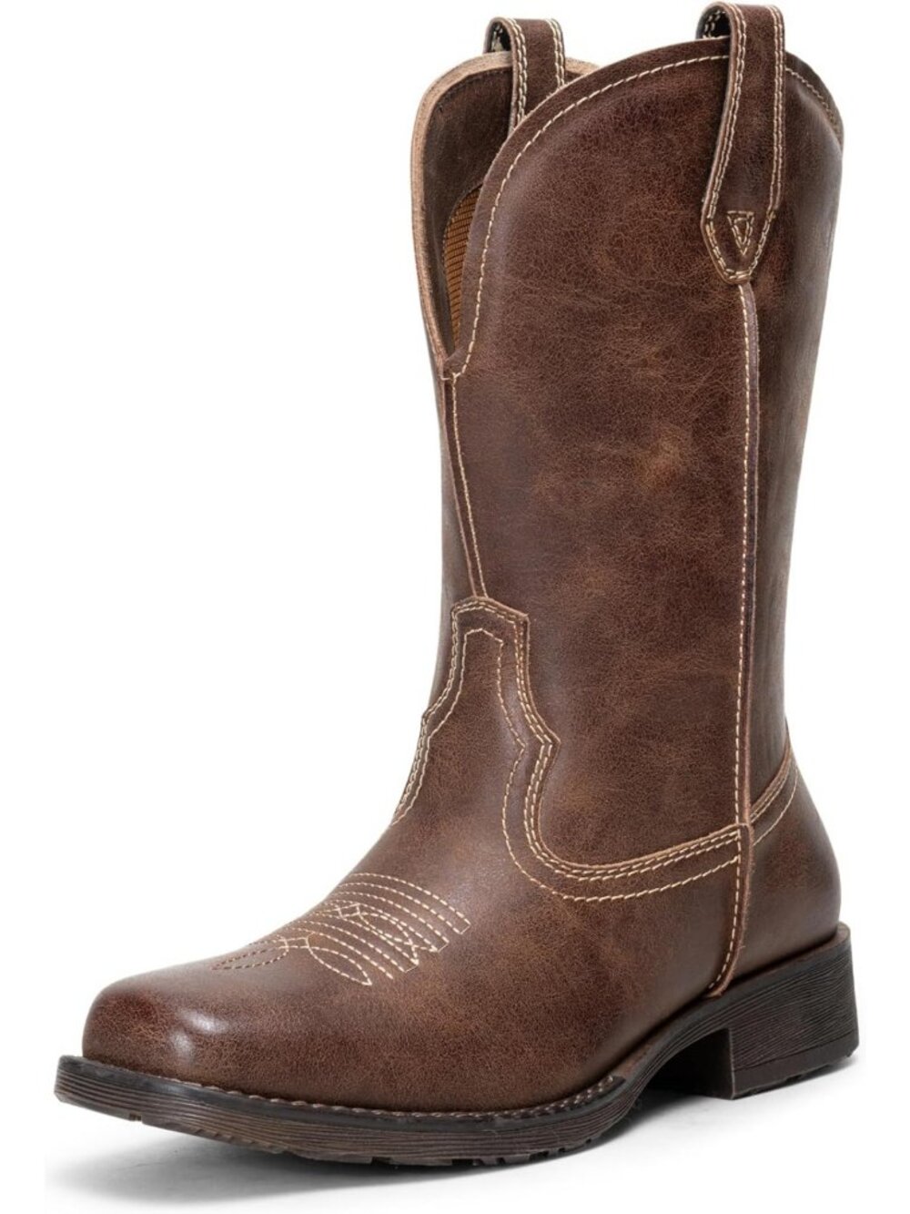 Stylish Men's Square Toe Leather Cowboy Boots - Western Fashion Footwear